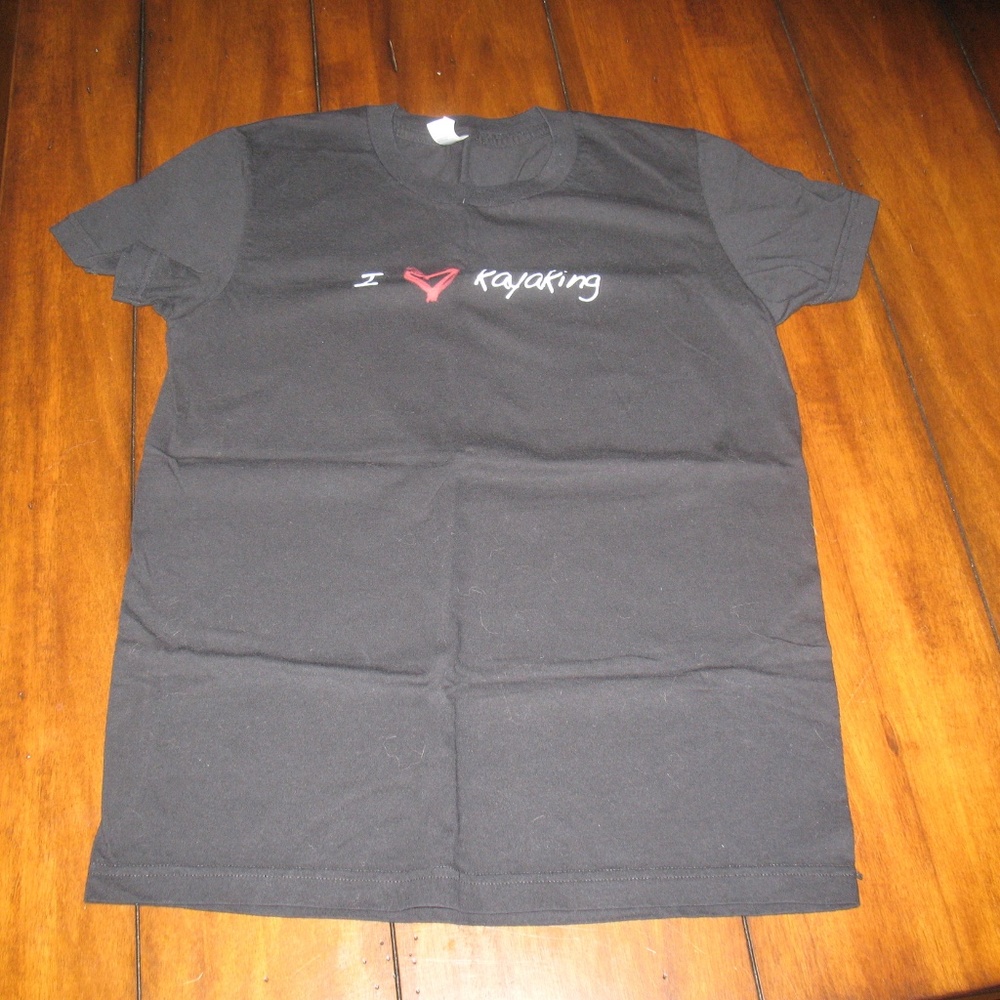 American Apparel I Love Kayaking T-Shirt Black Misses L B6